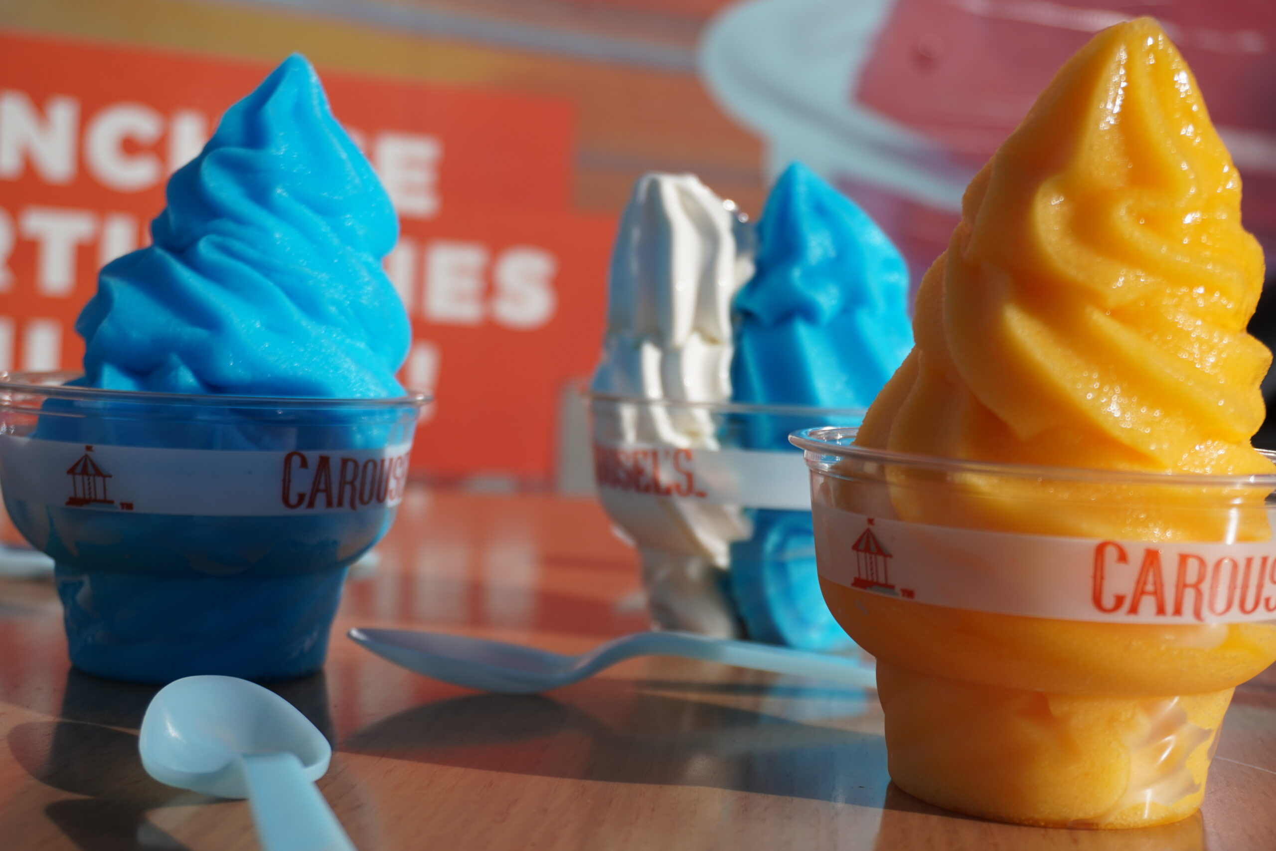 Soft serve ice cream in cups served locally